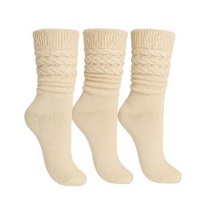 Women’s Slouch Socks Cotton Slouchy Knee-High Boot Socks 3 Pairs Scrunch Breathable Extra Long All-Season Comfort - 1 of 4