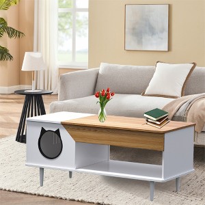 45'' Coffee Table Hidden Cat Litter Box Enclosure Kitty Litter Box Furniture with Storage Drawer and Metal Legs, Cat House for Living Room - 1 of 4
