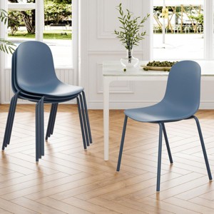 SEVOBAL Modern Plastic Stackable Dining Chair, Accent Chairs Set of 4 with Metal Legs for Indoor or Outdoor, Blue, 21.26"*20.08"*33.27" - 1 of 4