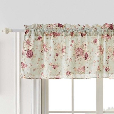 Antique Rose Floral Cotton Window Valance, Blue