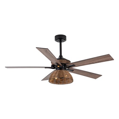 Parrot Uncle 52" Matte Black Indoor Rattan Plaited Element Ceiling Fan, Farmhouse