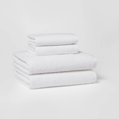 NWT Simply Essential LT. ALLOY/ WHITE 4 Piece HAND Towel Set 100% cotton