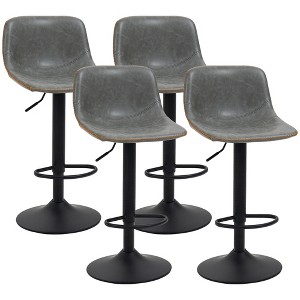 HOMCOM Adjustable Bar Stools Set of 4, Swivel Bar Height Chairs Barstools Padded with Back for Kitchen, Counter, and Home Bar, Gray - 1 of 4