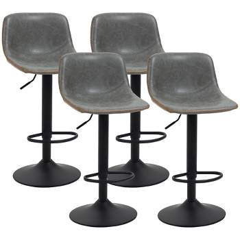 HOMCOM Adjustable Bar Stools Set of 4, Swivel Bar Height Chairs Barstools Padded with Back for Kitchen, Counter, and Home Bar, Gray