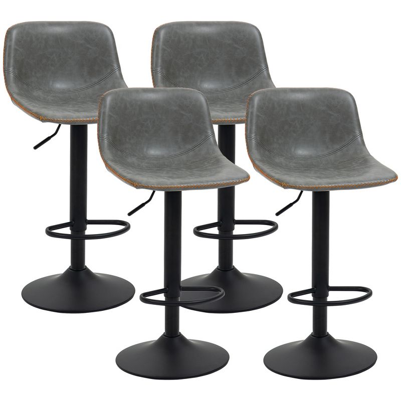 HOMCOM Adjustable Bar Stools Set of 4, Swivel Bar Height Chairs Barstools Padded with Back for Kitchen, Counter, and Home Bar, Gray, 1 of 7
