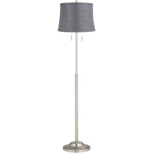 360 Lighting Abba Modern 65" Tall Standing Floor Lamp Skinny Pole Twin Pull Chain Silver Metal Brushed Steel Finish Bedroom Drum Tieling Gray Shade - 1 of 4