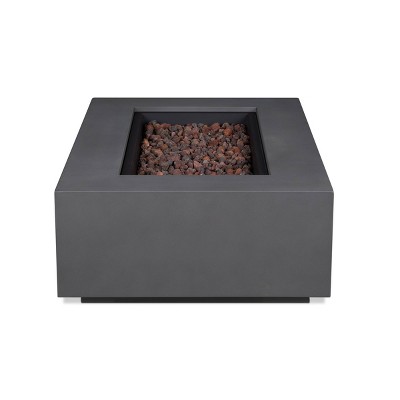 Mist Gray Rectangular Gas Fire Pit Table with Lava Rocks