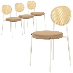 LeisureMod Velvet Dining Chair with Rattan Back, Set of 4 Side Kitchen Chair with Stainless Steel Base Euston Collection - 1 of 4