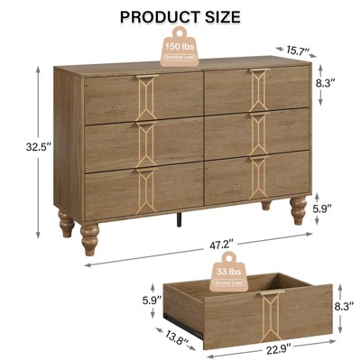 6 Drawer Dresser with Vintage Pattern Design, Modern Chest Dresser