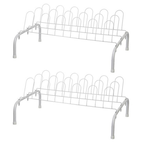 9-Pair, Wall Mounted Silver Metal Wire Boot and Shoe Rack