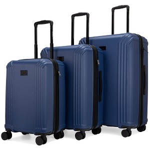 Badgley Mischka Evalyn 3pc Hardside Checked Expandable Spinner Luggage Set  - 1 of 4