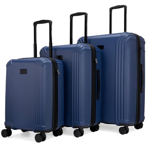 Badgley Mischka Evalyn 3pc Hardside Checked Expandable Spinner Luggage Set Navy Target