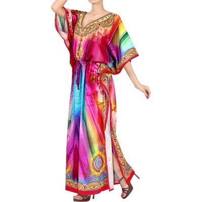 HAPPY BAY Women's House Daily Routine Evening Wear Maxi Caftan Casual Long Slit Dress Loungewear Dashiki Dresses for Women One Size Multi,Abstract