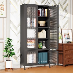CAVINAS Bookcases for Living Room 4-tier 31" W Classic Metal Storage Cabinet Bookcase with 4 Glass Doors - 1 of 4