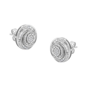 Haus of Brilliance Silver 1/4 Cttw Baguette and Round Diamond Swirl Love Knot Stud Earrings - 1 of 4