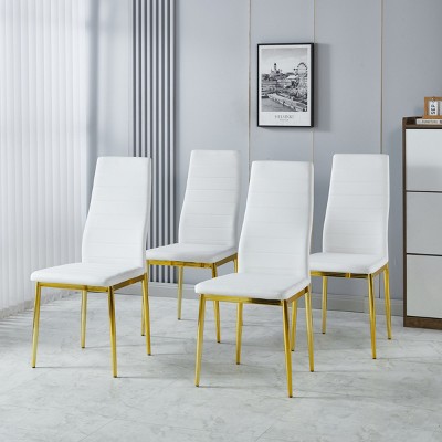 Set of 4 Modern High Back Dining Chairs with Golden Legs and PU Seats,Elegant Armless Design for Kitchen or Dining Room-The Pop Home