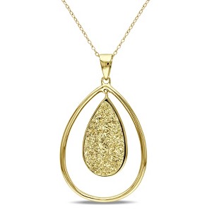EVERLY JEWELRY | Yellow Plated Sterling Silver Teardrop Golden Druzy Pendant with Chain - 18 inch - 1 of 1
