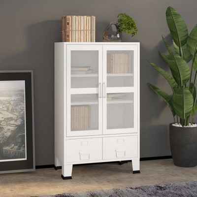 VidaXL Industrial Storage Chest White 27.6 in.x15.7 in.x45.3 in. Metal