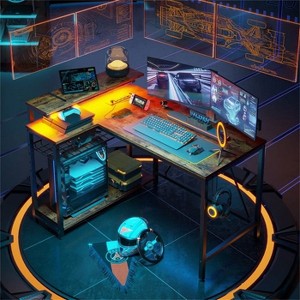 Bestier 42 inch Small L Shaped Gaming Desk with Charging Port & LED Strip-Brown - 1 of 4