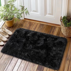 Black Shag Rug, Extra Soft 1.7" Plush Mat, Non-Slip, 100% Polyester for Bedroom or Living Room - 1 of 4
