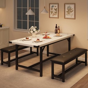 47.24–63 inch Extendable Dining Table Set for 4-6, Industrial Wood Table with 2 Benches, Small Space - 1 of 4