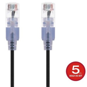 Monoprice Cat6A Ethernet Patch Cable - 5 Feet - Black | Network Internet Cord - RJ45, 550Mhz, UTP, Pure Bare Copper Wire, 10G, 30AWG, 5-Pack - SlimRun - 1 of 4