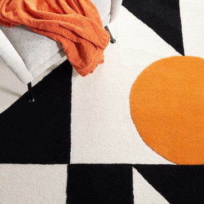 Handmade Black and Rust Geometric Wool Area Rug, 4 ft. x 6 ft.