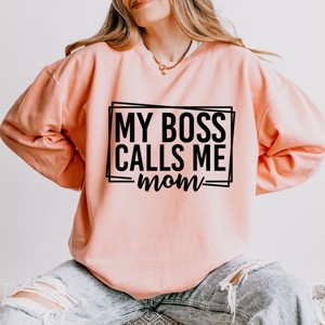 Simply Sage Market My Boss Calls Me Mom Lightweight Garment Dyed Sweatshirt - 1 of 4