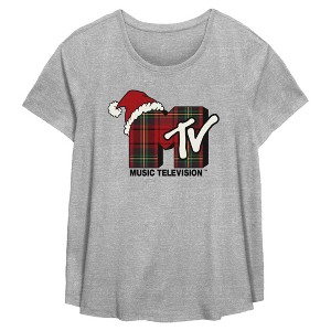 Womens MTV Christmas Plaid Logo T Shirt - 1 of 3