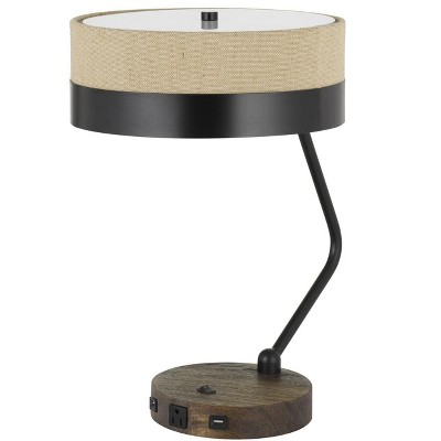 Cal Lighting 60W X 2 Parson Metal/Wood Desk Lamp with Metal/Fabric Shade with 2 USB Ports (BO-2758DK-BK)