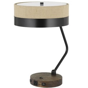 Cal Lighting 60W X 2 Parson Metal/Wood Desk Lamp with Metal/Fabric Shade with 2 USB Ports (BO-2758DK-BK) - 1 of 3