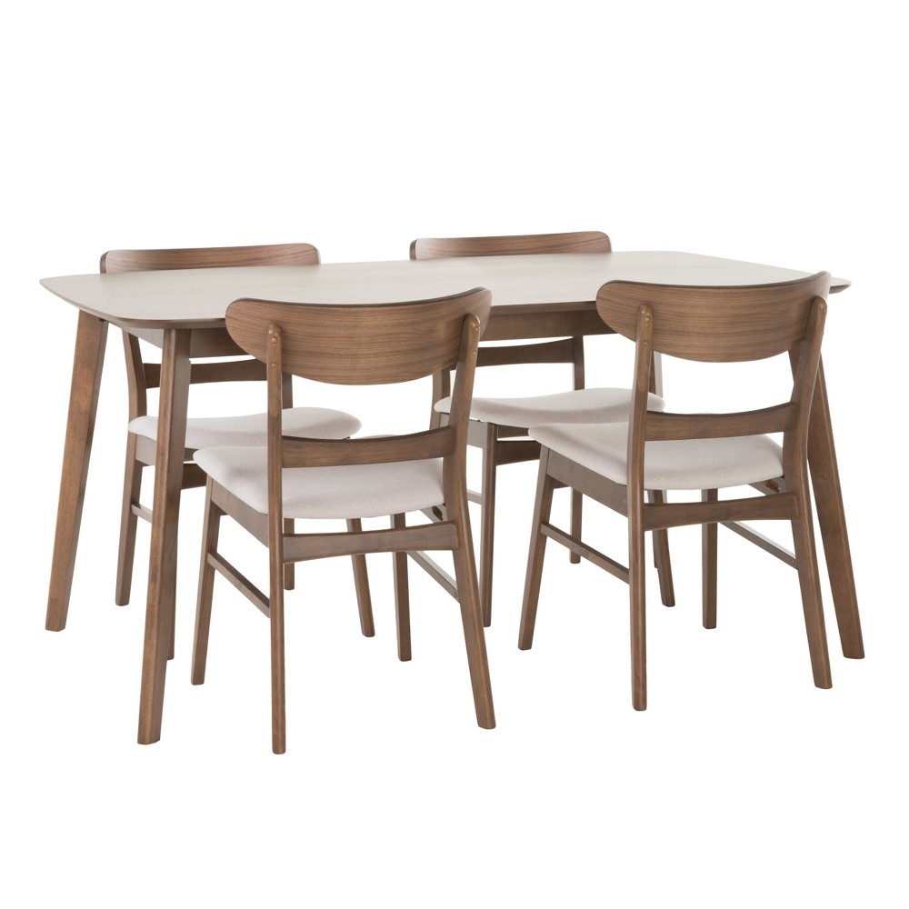 Photos - Dining Table 5pc Idalia Mid-Century Modern Dining Set Light Beige/Natural Walnut - Chri