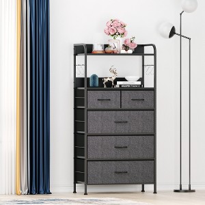 5-Drawer Dresser with Fabric Bins - Wood Top & Steel Frame Storage Organizer for Bedroom, Hallway, Nursery - 1 of 4