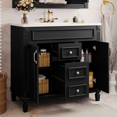 TUYOHW Bathroom Vanity with Top Sink, Bathroom Storage Cabinet with 2 Soft Closing Doors and 2 Drawers, Single Sink Bathroom Vanity