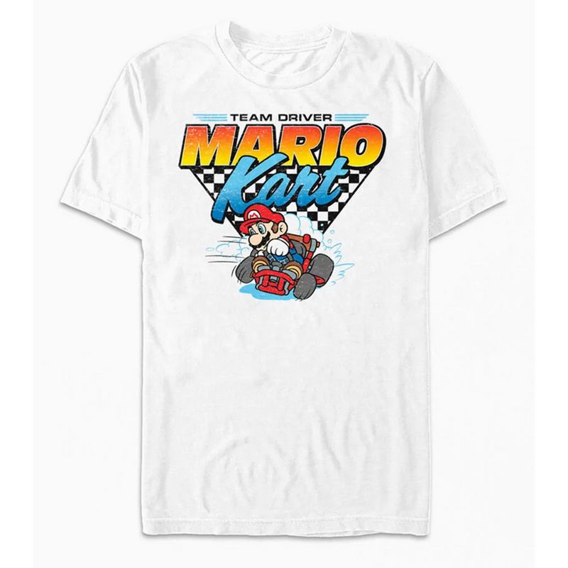 Nintendo Super Mario Men's Mario Kart Team Driver Checkered Flag T-Shirt, 1 of 4