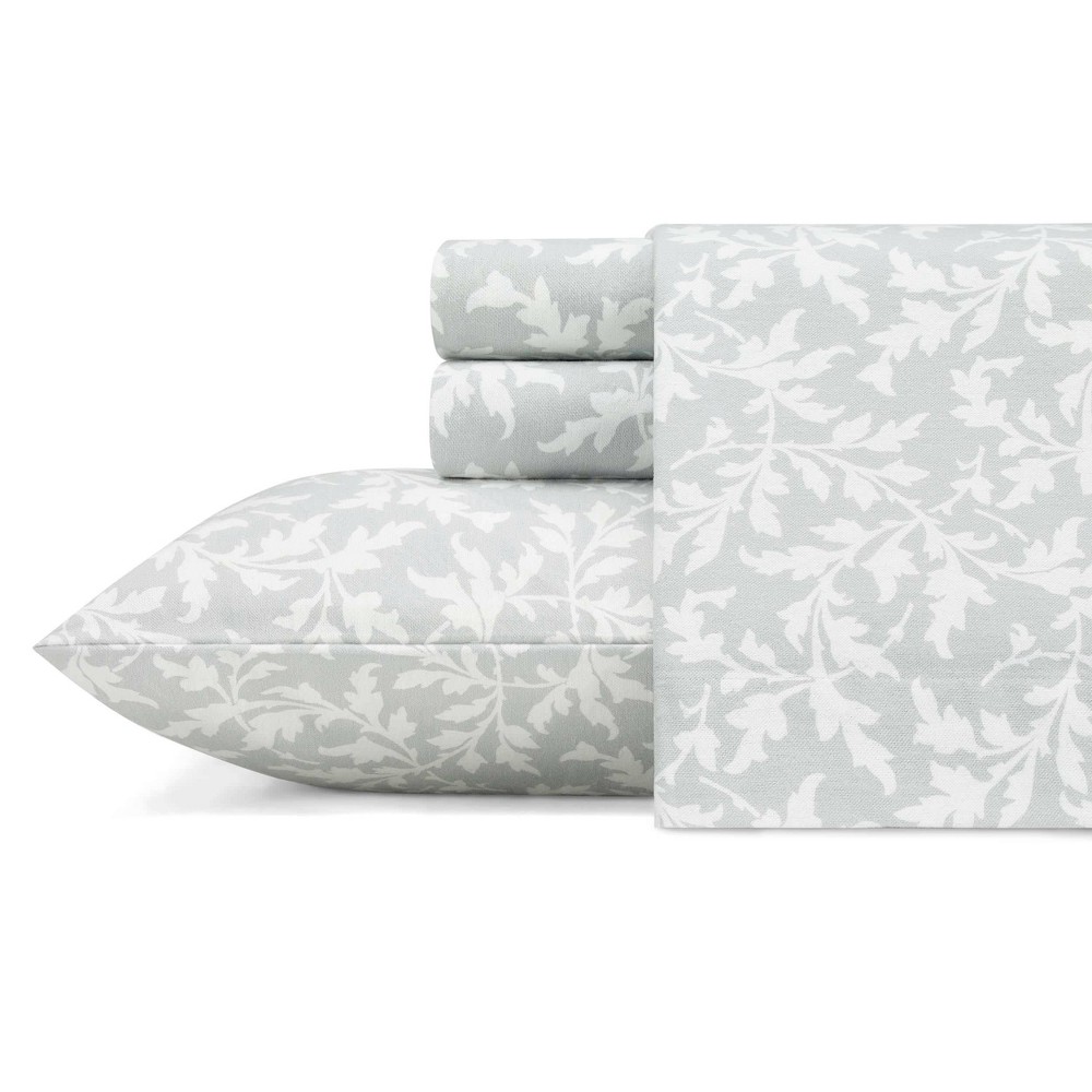 Photos - Bed Linen King Printed Pattern Flannel Sheet Set Dove Gray - Laura Ashley