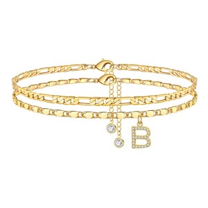 Turandoss Ankle Bracelets for Women, 14K Gold Plated Dainty Layered Chain CZ Initial Anklets Set Summer Jewelry Gifts - 1 of 4