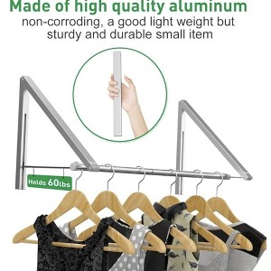 Boersma Laundry Room Drying Rack Wall Mounted Clothes Hanger Folding Wall Coat Racks Aluminum Home Storage Space Savers Silver 2 Rakcs With Rod - 1 of 4