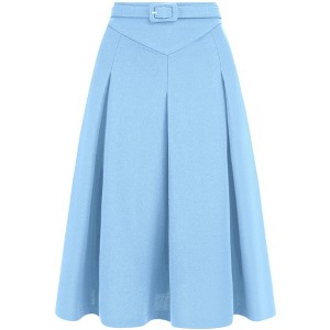 INSPIRE CHIC Women's Belted Waist Casual Knee Length Pleated A-Line Skirt - 1 of 4