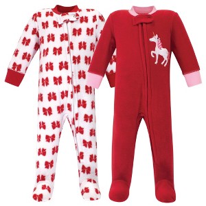 Hudson Baby Infant Girls Fleece Zipper Sleep and Play 2pk, Christmas Unicorn - 1 of 3