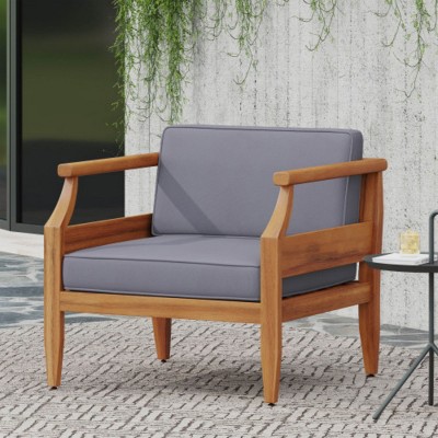 Set of 2 Acacia Wood Patio Chair With Cushions, Outdoor Wood Armchair, All-Weather Patio Furniture for Backyard or Garden-Maison Boucle