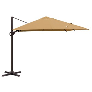 10' x 10' Outdoor Aluminum Offset Square Hanging Umbrella Tan - Crestlive Products: Weather-Resistant, UV Protection - 1 of 4
