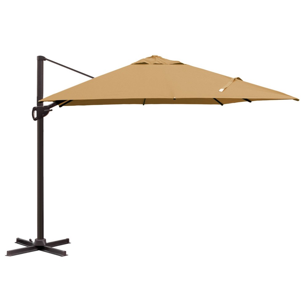 Photos - Parasol 10' x 10' Outdoor Aluminum Offset Square Hanging Umbrella Tan - Crestlive Products: Weather-Resistant, UV Protection