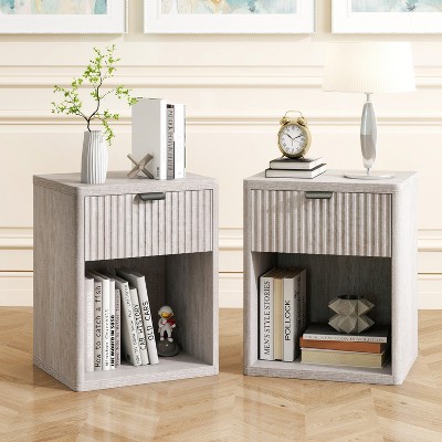 MUUEGM 18.9" Farmhouse Night Stand| Wooden Bedside End Tables with Drawer and Open Storage Cabinet