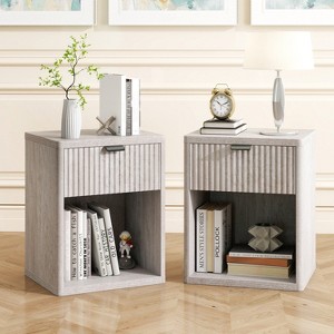 MUUEGM 18.9" Farmhouse Night Stand| Wooden Bedside End Tables with Drawer and Open Storage Cabinet - 1 of 4