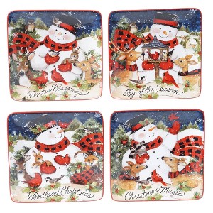 6" 4pk Earthenware Magic of Christmas Snowman Canape Plates - Certified International - 1 of 2