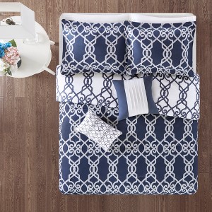 5pc Full/Queen Noland Reversible Print Comforter Set Navy, Blue Gray