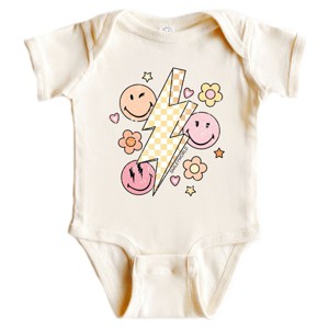 The Juniper Shop SmileyWorld Checkered Lightning Floral Baby Short Sleeve Bodysuit - 1 of 4