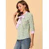 Allegra K Women's Floral Bow Tie V Neck Contrast Trim 3/4 Sleeve Vintage Blouse - 4 of 4