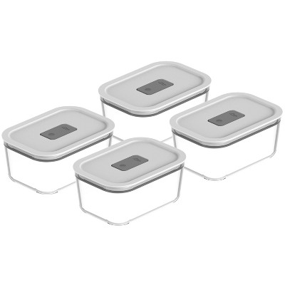 OU Glass Food Storage Container Set 8pc (4 set) Microwave, Freezer & Dishwasher Safe, Airtight Leak Proof Lid w/ Microwave Valve, Stackable Glass Jar